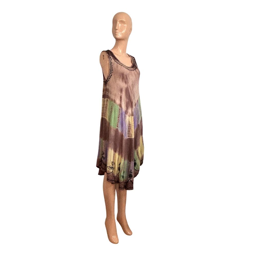 India Boutique Rayon Embroidery Cottagecore L Dress Boho Chic Summer Festival